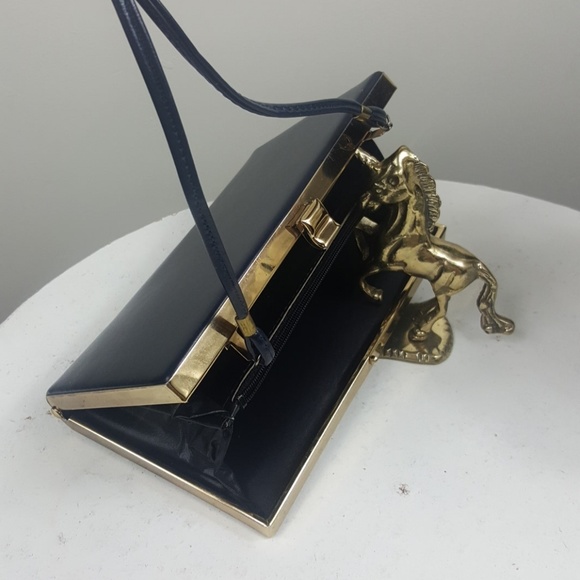 Vintage Genuine Leather Navy Blue Clutch Wristlet - Picture 7 of 8